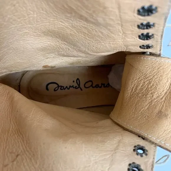 David Aaron Mid Calf Tan Nubuck Leather Lace Up Eyelet Heeled Boots 7 M Spain - Picture 11 of 11